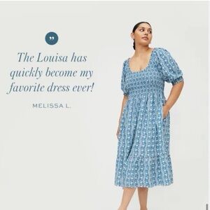 Hill House The Louisa Nap Dress Trailing Vine Blue Crepe Size Large